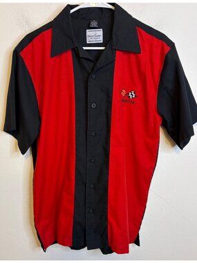 CORVETTE DAVID CAREY Garage Button Short Sleeve Red Black Shirt Men Sports Car M